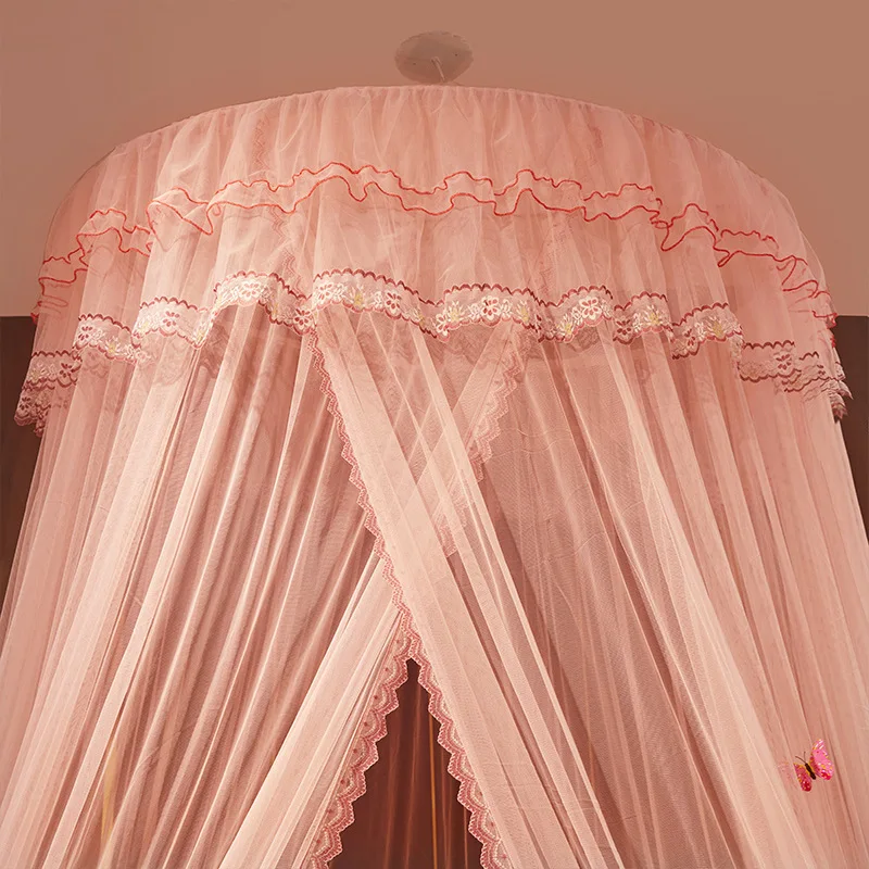 Summer New Plus Queen Bed Princess Mosquito Net Ceiling for Household Installation Free Ceiling Lace Floor Bed Mantle