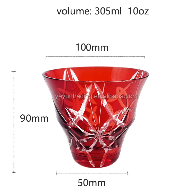 Flat Bottom Bohemia Style Drinking Glasses Blue Red Cut to Clear Crystal Drinking Glasses