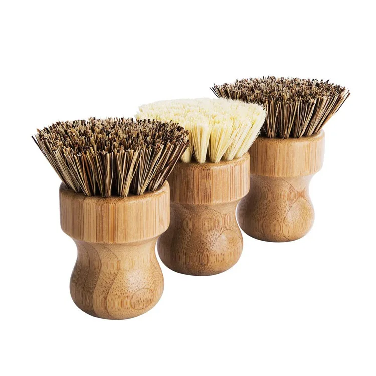 
Bamboo Dish Scrub Brushes, Kitchen Wooden Cleaning Scrubbers Set for Washing Cast Iron Pan/Pot, Natural Sisal Bristles Set 