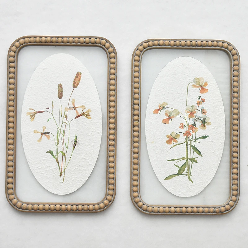 Nordic Style Boho Wood bead Frame Leaves Flower Wall Picture Home Decoration Gift Hanging Framed Wall Art Print For Home Decor