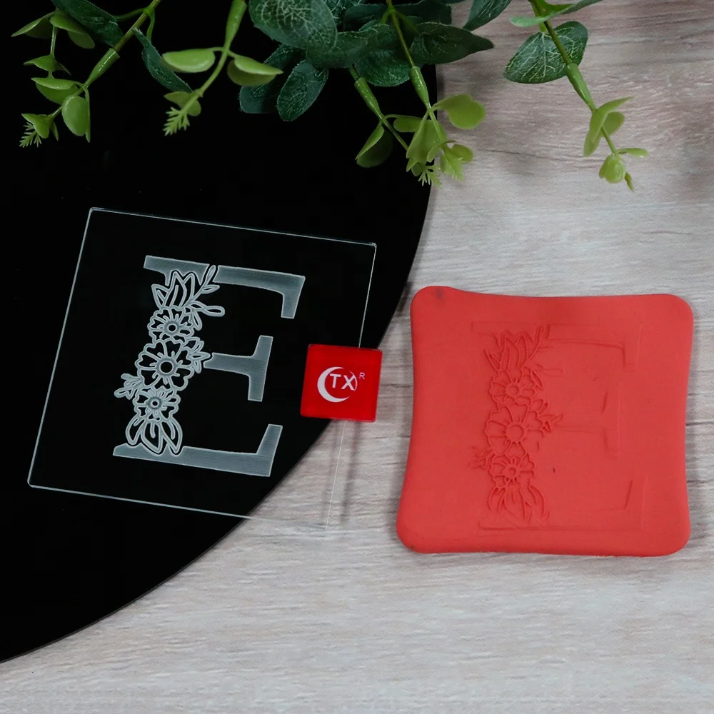 TX Floral Alphabet Embosser Set A-Z With Ampersand Acrylic Fondant Stamp Embosser For Cookies Cupcake and Baking Cake Decoration