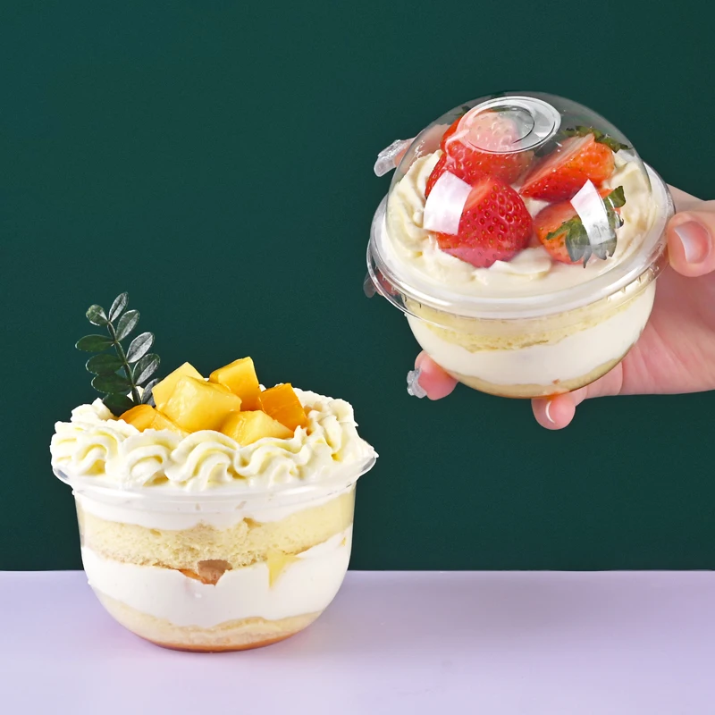 Custom disposable plastic dessert cup yogurt fruit ice cream cup tiramisu container packaging snow cone cake cup with dome lid