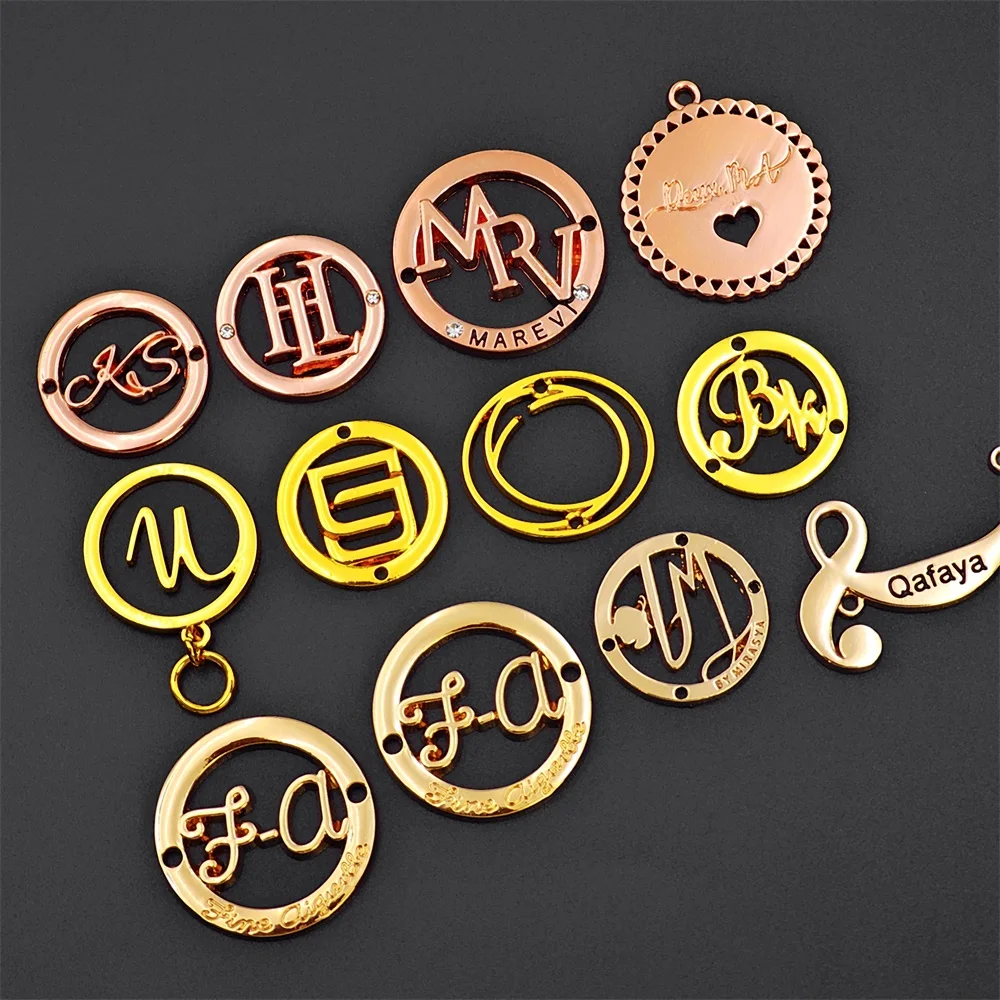 Costume embossed name abaya design metal clothing custom brand plate metal tags handbag metal label logo for clothes clothing