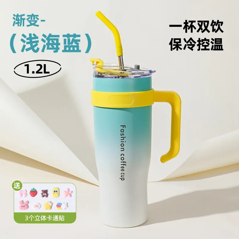 Lang Wholesale 1.25L With Straw Insulation and Cold Insulation Thermos Flask Stainless Steel Thermos for Travel