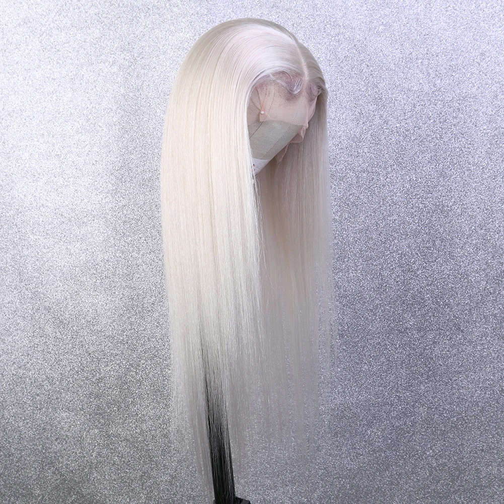 
Silver Lace Front Human Hair Wig Brazilian Virgin Long Straight White Front Lace Wig Colorful Lace Wig with Baby Hair for Woman 