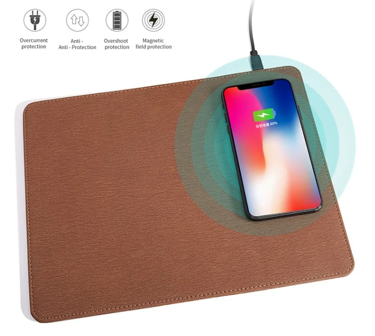 PU leather wireless charger mousepad use for laptop gaming mouse pad wireless charging Qi Wireless Charger Charging Mouse Pad