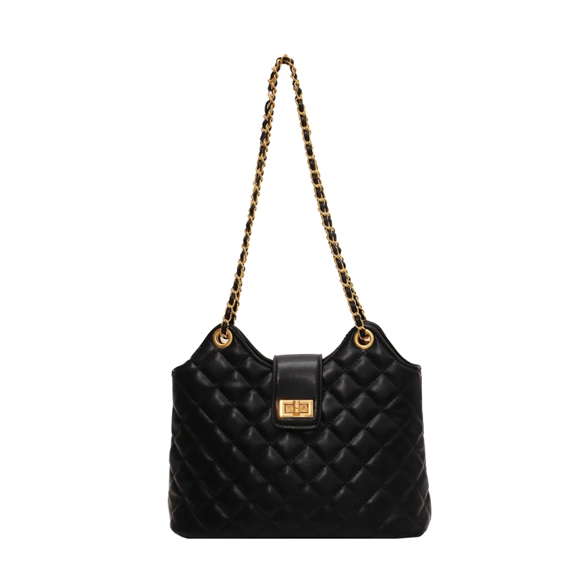 Luxury 2023 Chain Shoulder Bags Leather Handbag Single Lady Handbag for Girls Designer Lattice with Hasp Polyester for Women
