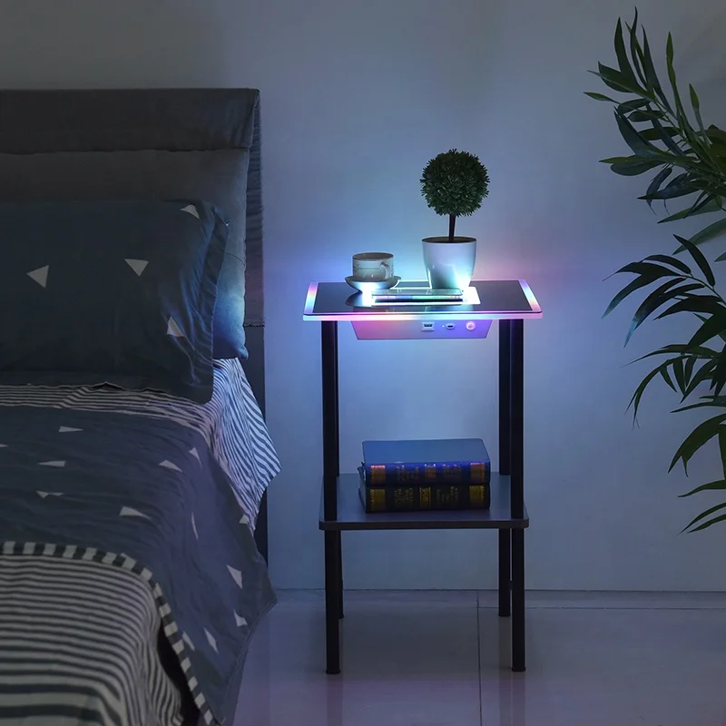 Modern Touch Sensor Iron & Acrylic Coffee Table with Smart Lighting & Music for Home Living Room Furniture