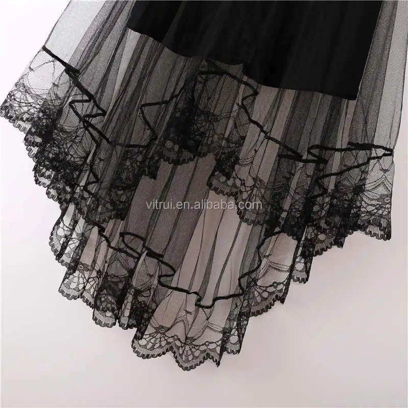 Women Black & White Sexy Lace Tulle Skirts Fashion Asymmetrical Jupe Skirts Summer Maxi Skirt