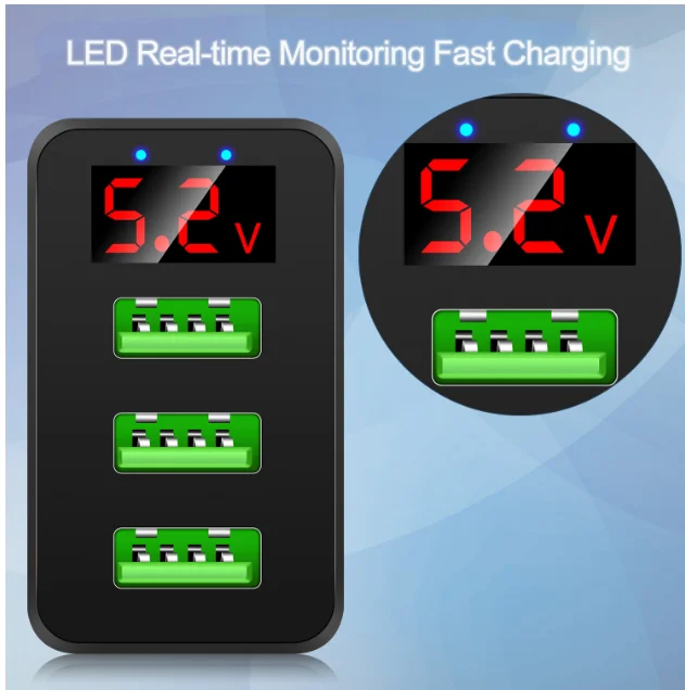 
EU US UK /AU Plug 18W QC3.0 3 USB Ports Mobile Phone Fast Travel Wall Charger 5V 3.4A with LED display 