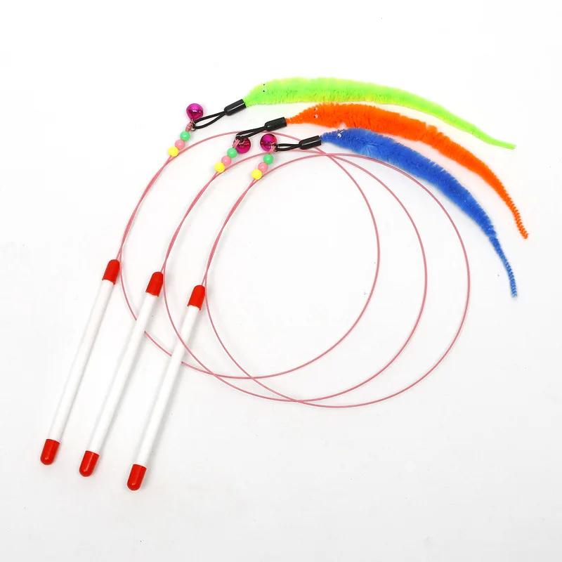 Оптовая продажа, новый дизайн, забавные перья, Интерактивная игрушка, красочные перья, палка для кошек с колокольчиком