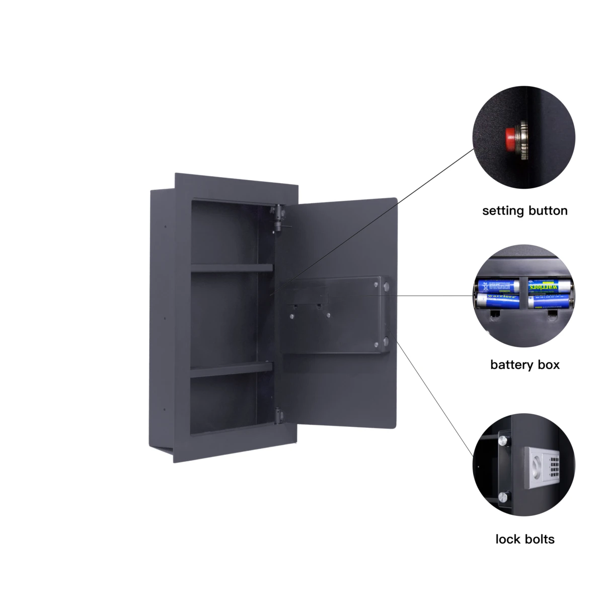 US Wholesale Programmable Electronic Lock Usage Flat Electronic hidden black Wall Safe