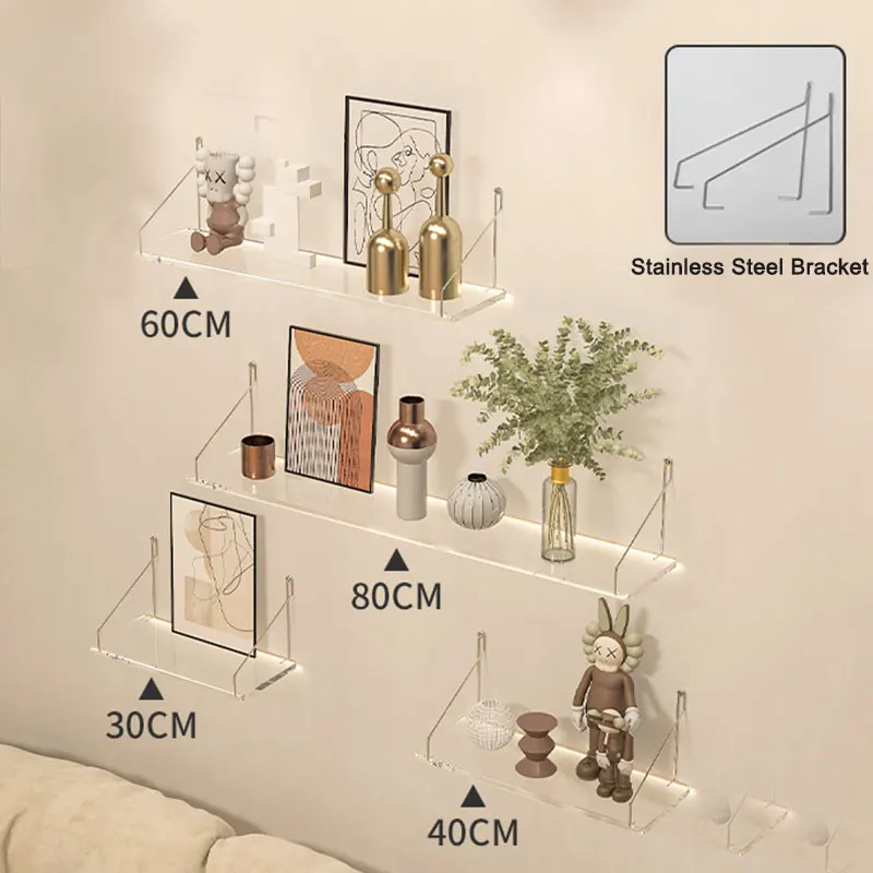 Factory Custom Size Style Color Acrylic Wall Shelf Transparent Perspex Wall Mounted Shelves for Storage and Display
