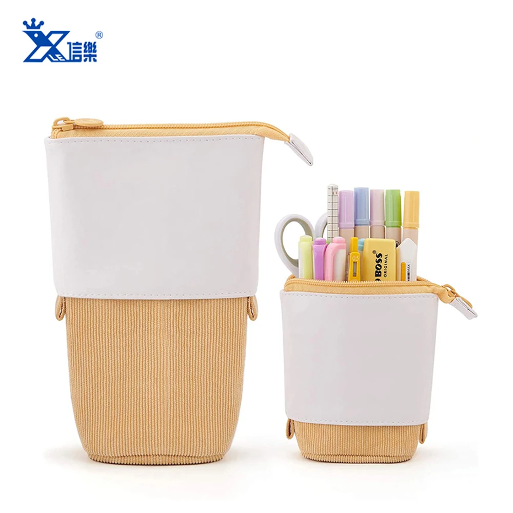 Personalized pink purple blue custom logo portable big capacity pen stationery supplies storage bag zipper Pop Up Pencil Case