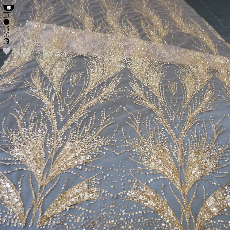 New beautiful lace sequins glitter tulle lace fabric for bridal dresses