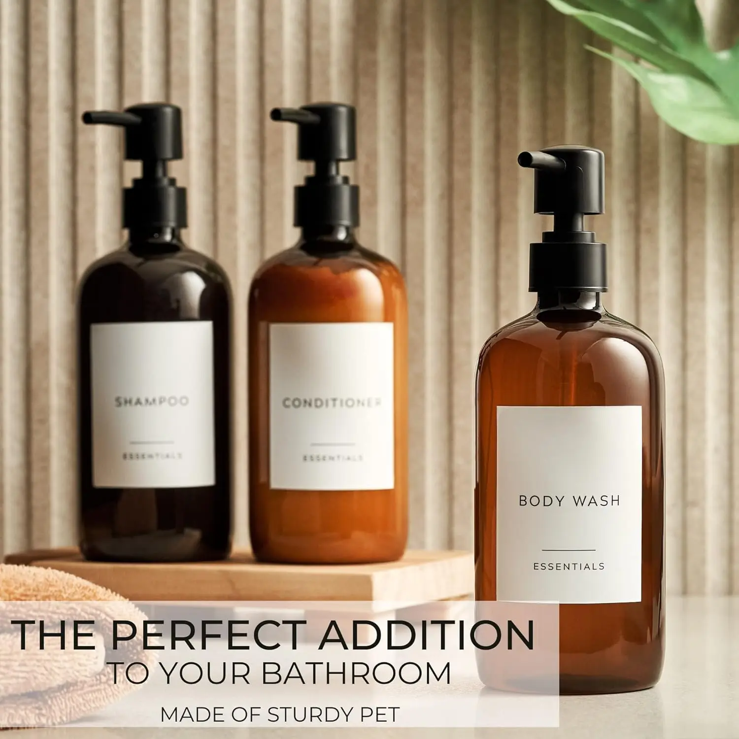 Hot Shampoo and Conditioner Dispenser Shower Soap Bottles with Pump Labels Easy to Refill Body Wash Dispenser for Bathroom Decor