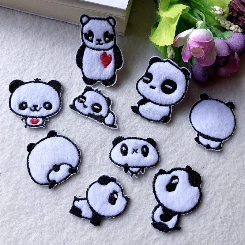 Cute cartoon fur embroidered fabric with red panda patches clothes with torn holes and adhesive patches
