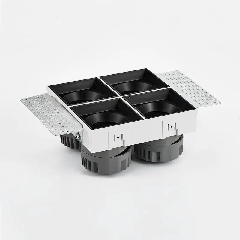 Квадратный светодиодный потолочный светильник 4*10 Вт, с несколькими головками, GU10, безрамный светодиодный прожектор, проектное освещение, утопленный регулируемый светодиодный потолочный светильник