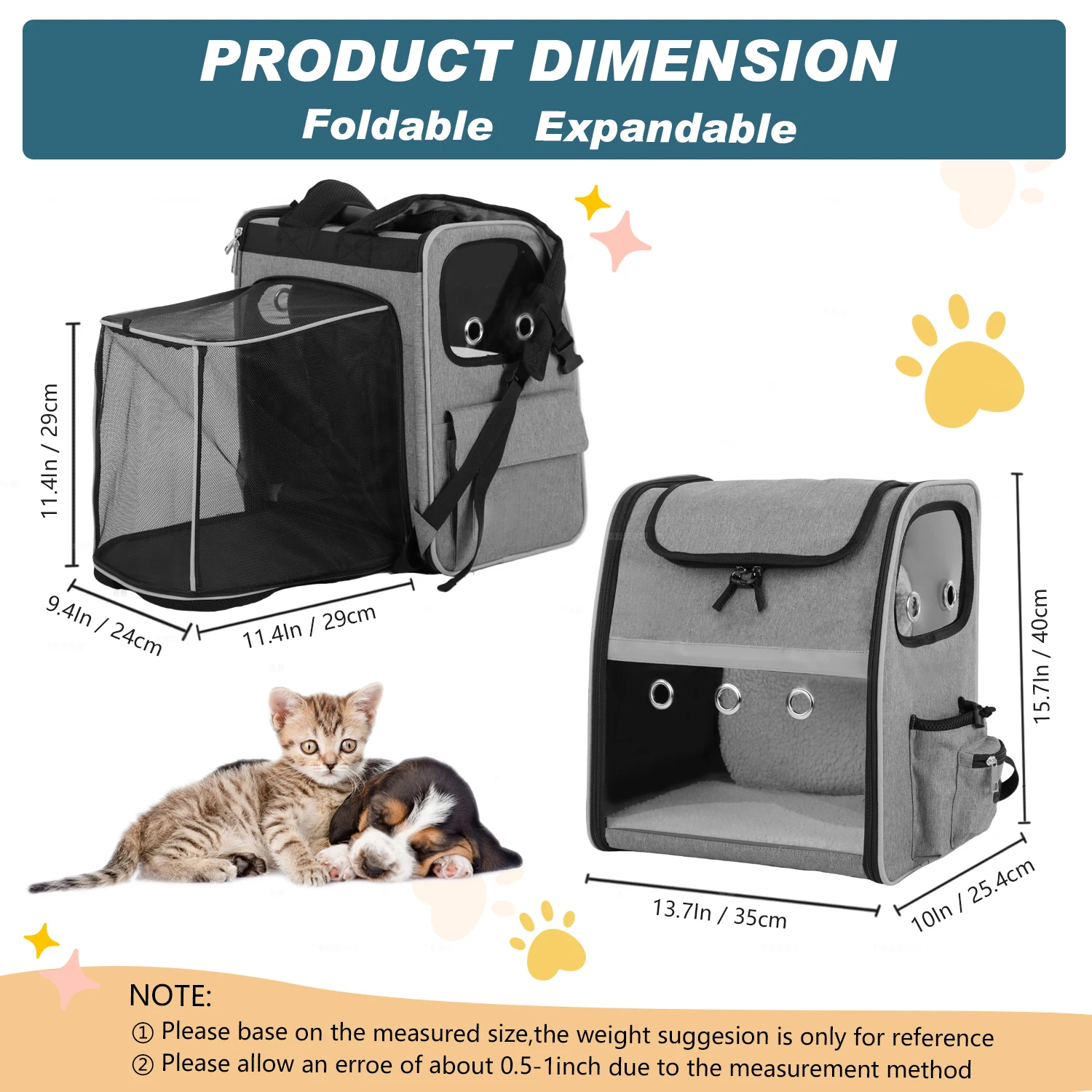 Fit up to 18 Lbs Pet Travel Bag Expandable Cat Pet Carrier Dog Backpack for Cats Dogs Small Animals