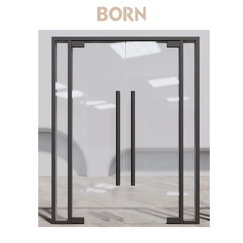 Китай Высокое качество двери и окна Черный алюминиевый сплав закаленное стекло Крытый офис Конференц-зал стеклянная створчатая дверь
