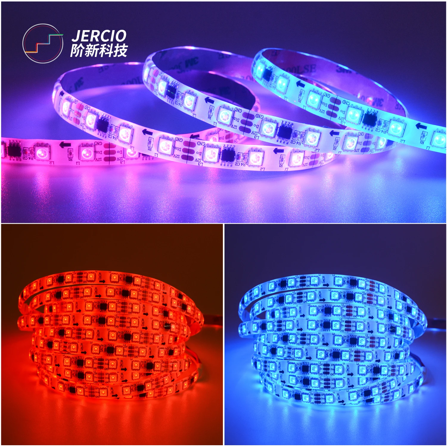 Jercio SM16703 / WS2811 / UCS1903 / XT1801 SMD5050 DC12V External IC RGB Flexible LED Strip 60leds/m for decorative Lighting