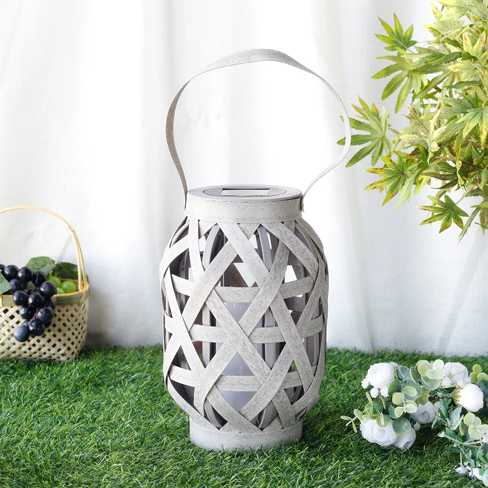 Outdoor Hanging Plastic Weaving Solar Lantern Portable Garden Solar Lamp with Solar Panel