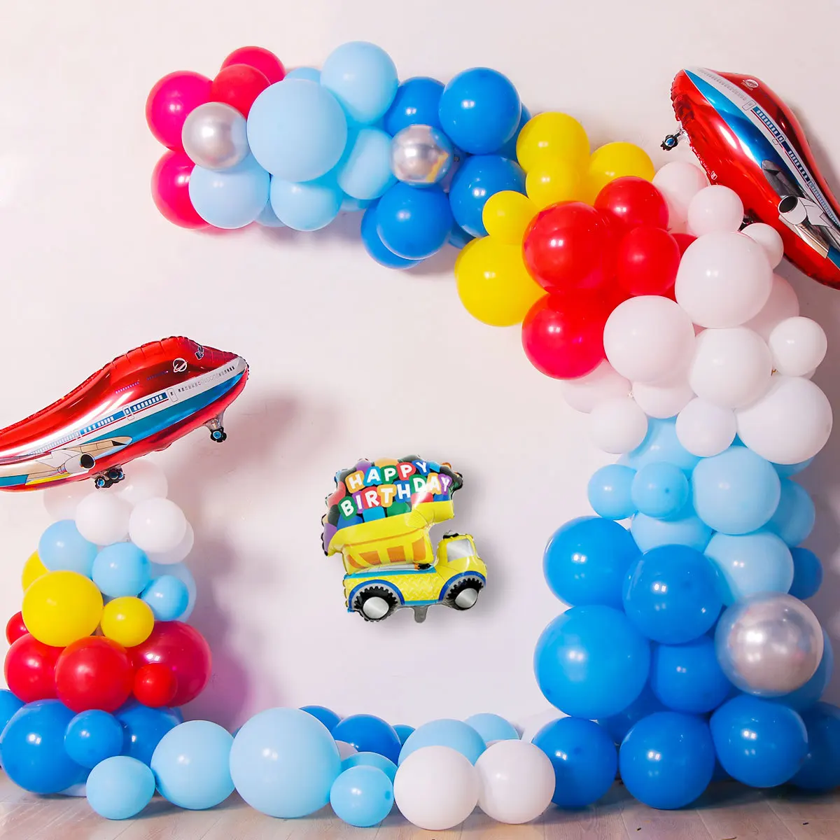 Aerospace Theme Kids Birthday Party Backdrop Photography Accessories Supplies Airplane  Bus UFO Astronaut Latex Balloon Garland