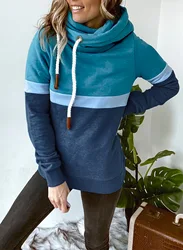 Tri Color Blend Mix Colour Hoodie Para Mujer Cowl Neck Hoodie Plus Size Drawcord End Hoodies And Sweat Shirts For Women
