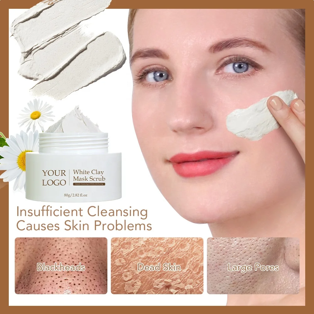 Custom Skin Brightening Oil Control Reduce Whiteheads Pore Cleansing White Kaolin Clay Facial Mask