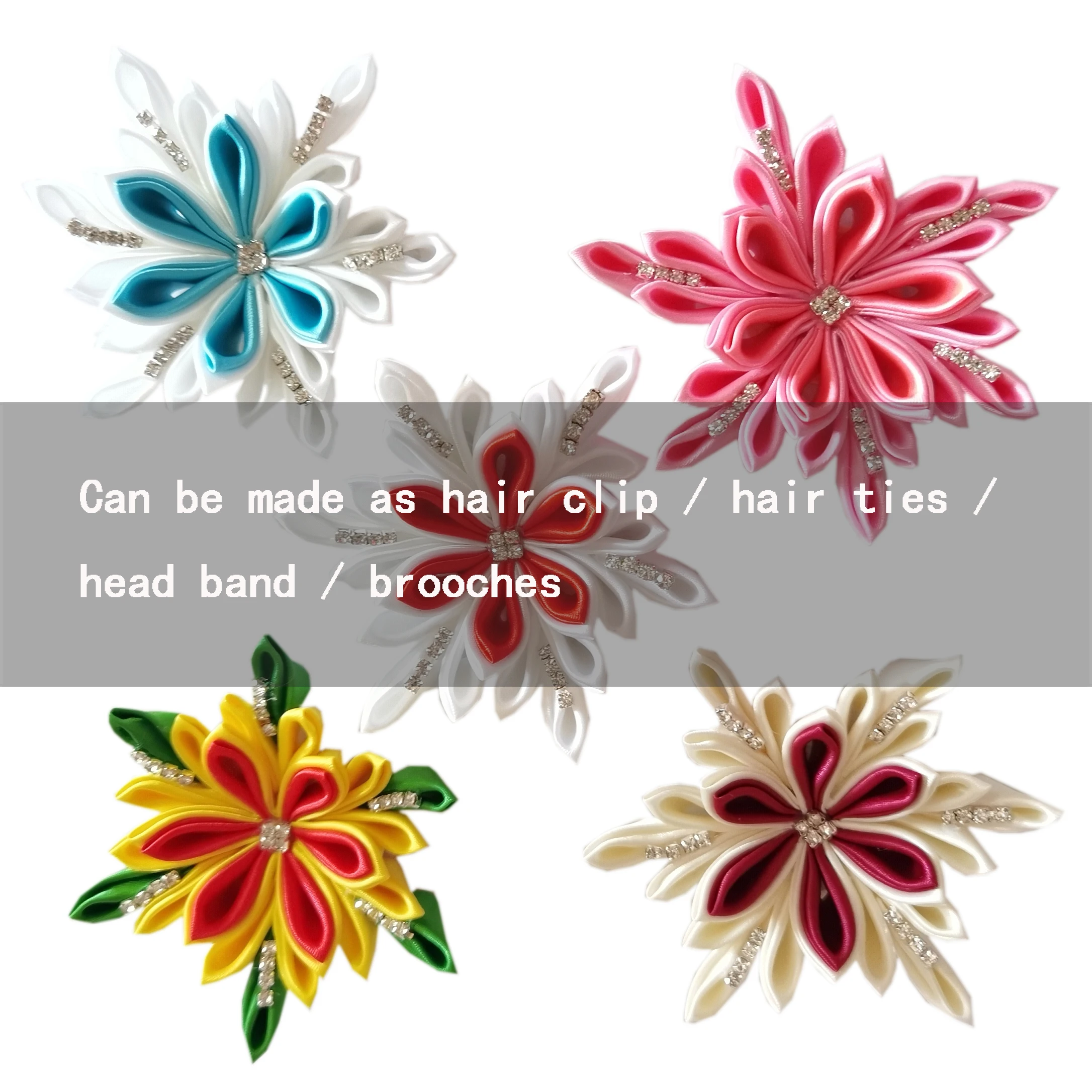 Red White Satin Flower with Rhinestone Pearl Barrettes Alligator Hair Bow Clips Pins Wholesale Hair Accessories for Baby Girls