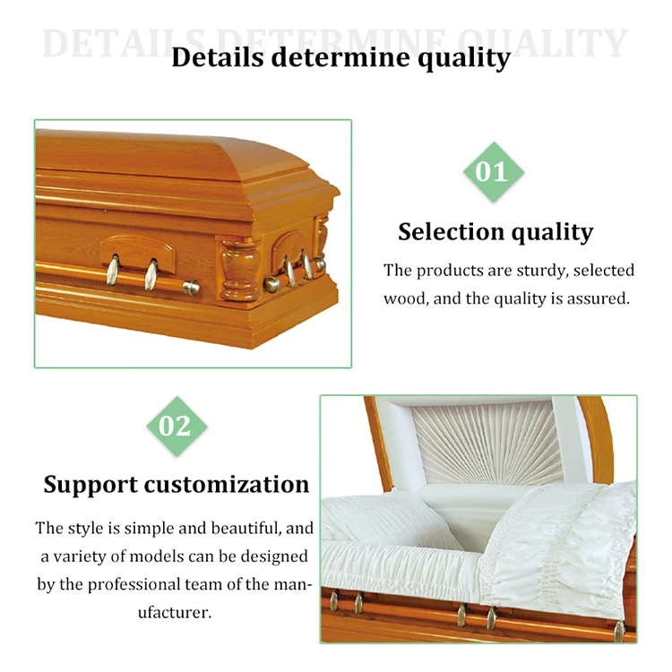 High Gloss Varnish Crane Carving Wood Coffin With Locks