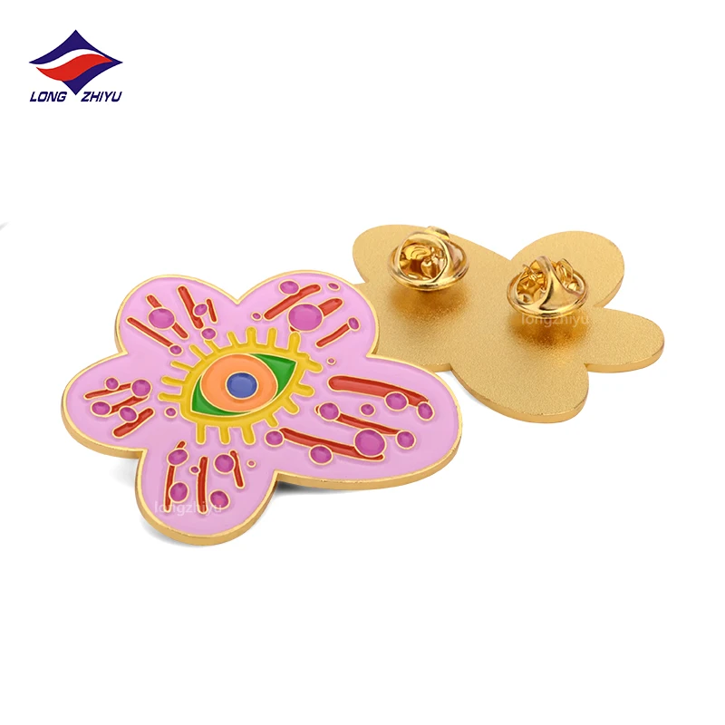 Longzhiyu soft enamel pin manufacturer custom flower lapel pins metal logo cartoon gold plated pins wholesale