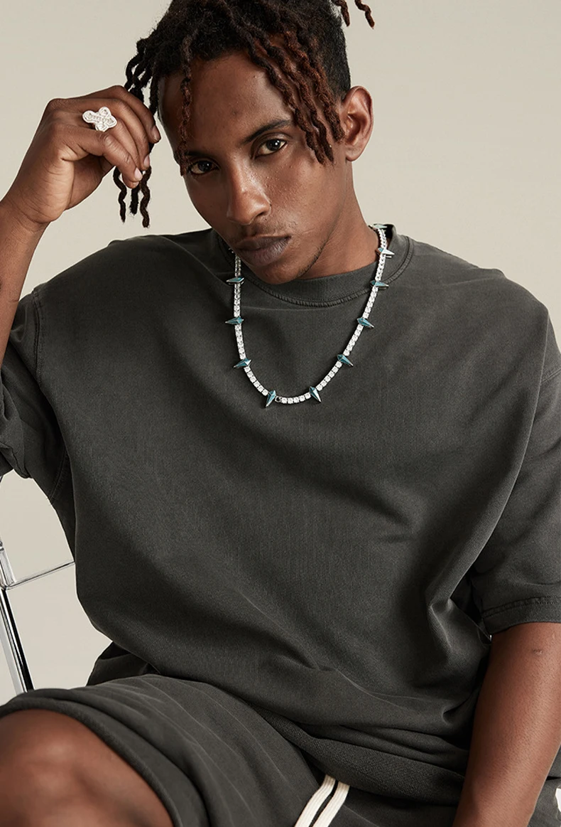 New Product Cotton Personalized Designer T-Shirts Contrast Neck Mens Graphic Screen Printing Acid Washed Custom T-Shirt