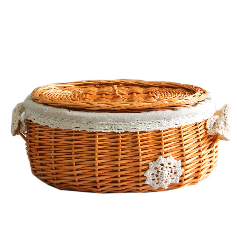 Rattan-woven storage basket desk storage willow-woven snack box with cover remote control storage