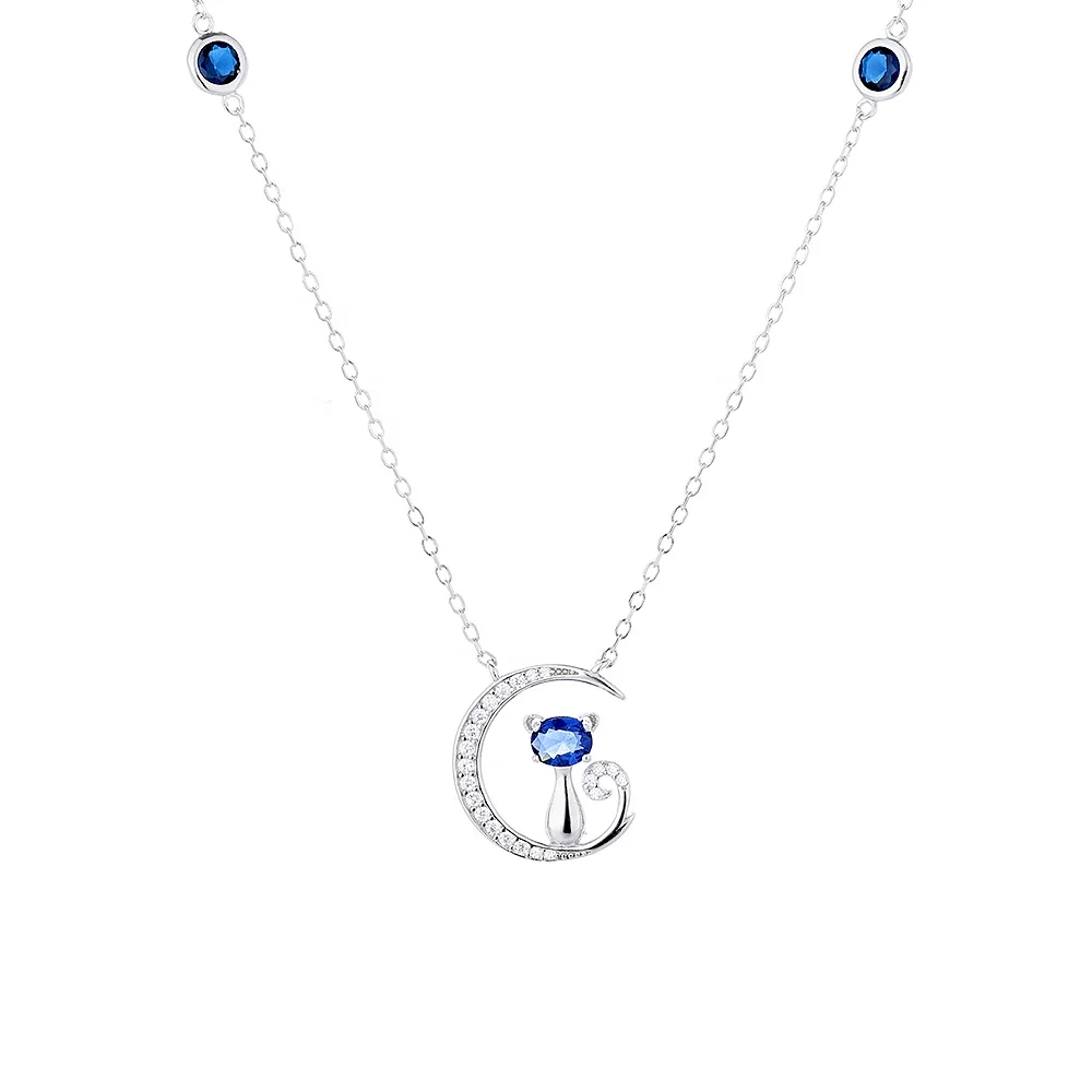 Onier Latest Crescent Moon 925 Silver Pendant Necklace with cat silver Half Moon Necklace Jewelry Dainty Necklaces for Women