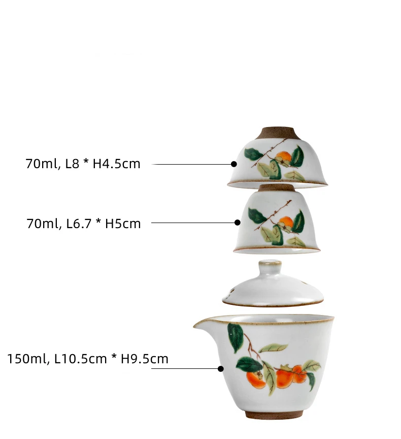 Chinese Ceramic Tea Set with 1 Teapot and 2 Cups for Adults Handmade Portable Travel Gongfu Tea Pot with Teacups and Case