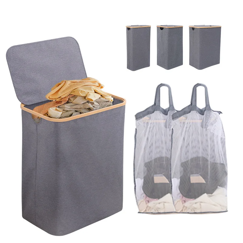 Складная корзина для белья с крышкой и бамбуковые ручки съемный мешок складная полотенца игрушки