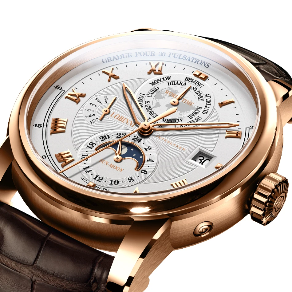 Accept OEM Custom Brand Wrist Watch Automatic Watches Mens 2020 Waterproof Steel Leather Men LOBINNI Stainless Steel