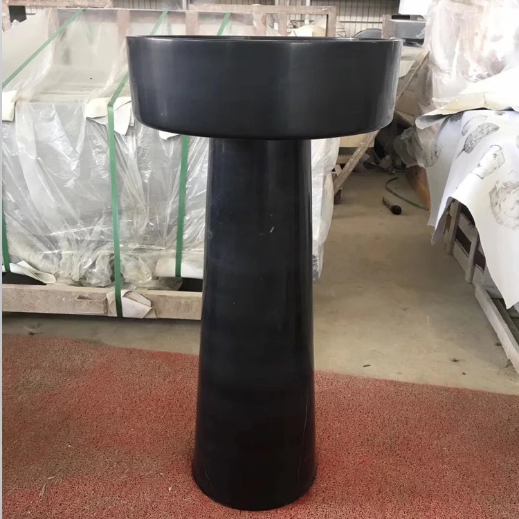Natural black marble stone pedestal sink