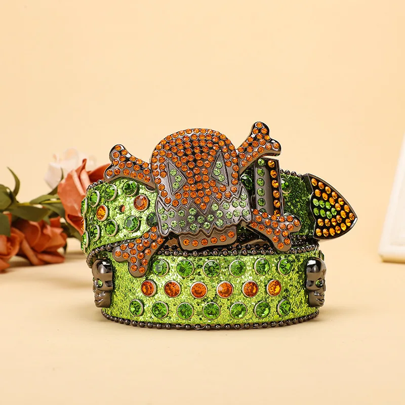 Bling bling Skull PU Accessories Custom Western Fashion Diamond Belt for Men Women Rhinestone BB Belt for Cowboy Cowgirl