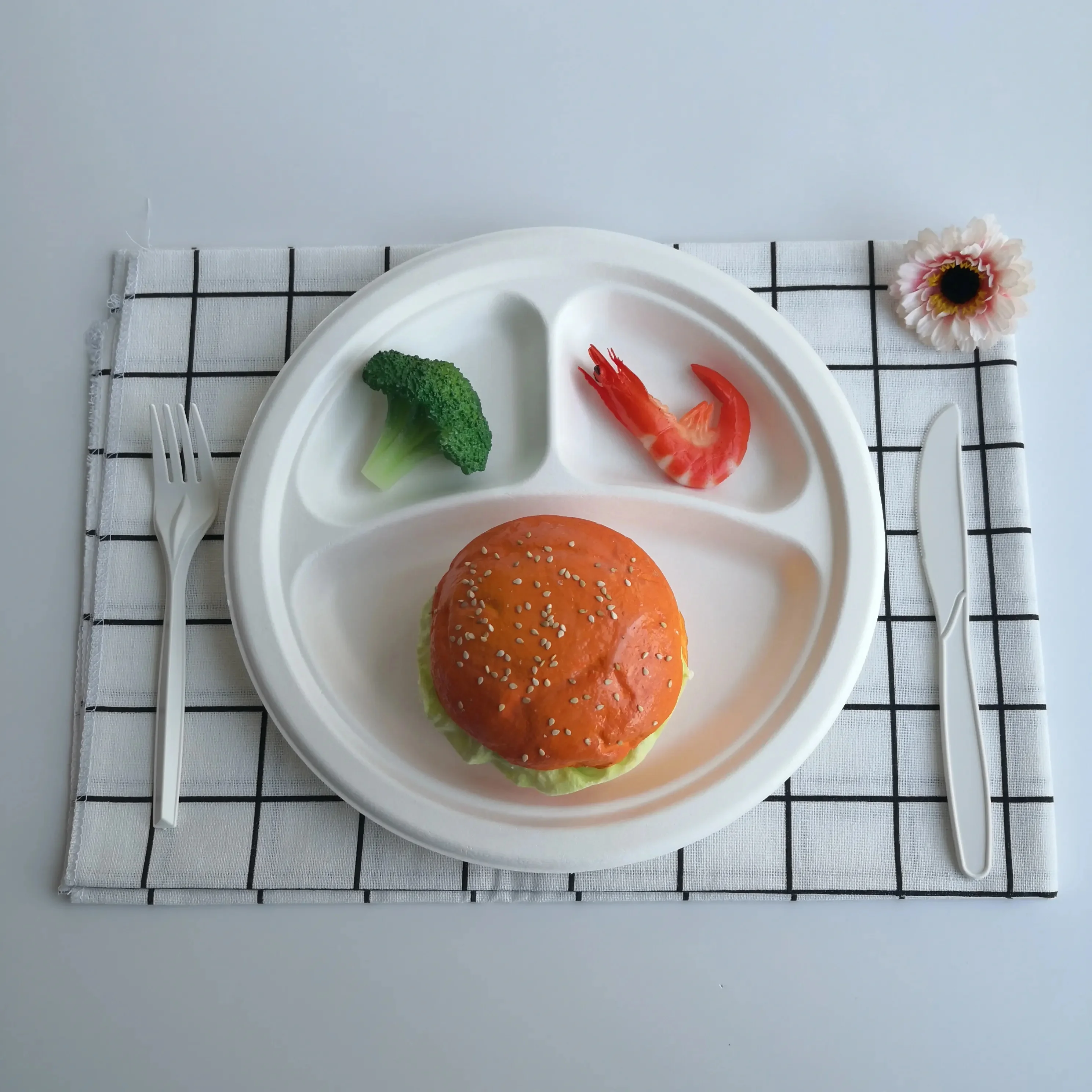 Customized Ecofriendly Biodegradable Oil-Proofing Disposable Plates 3 Compartment Party Plates