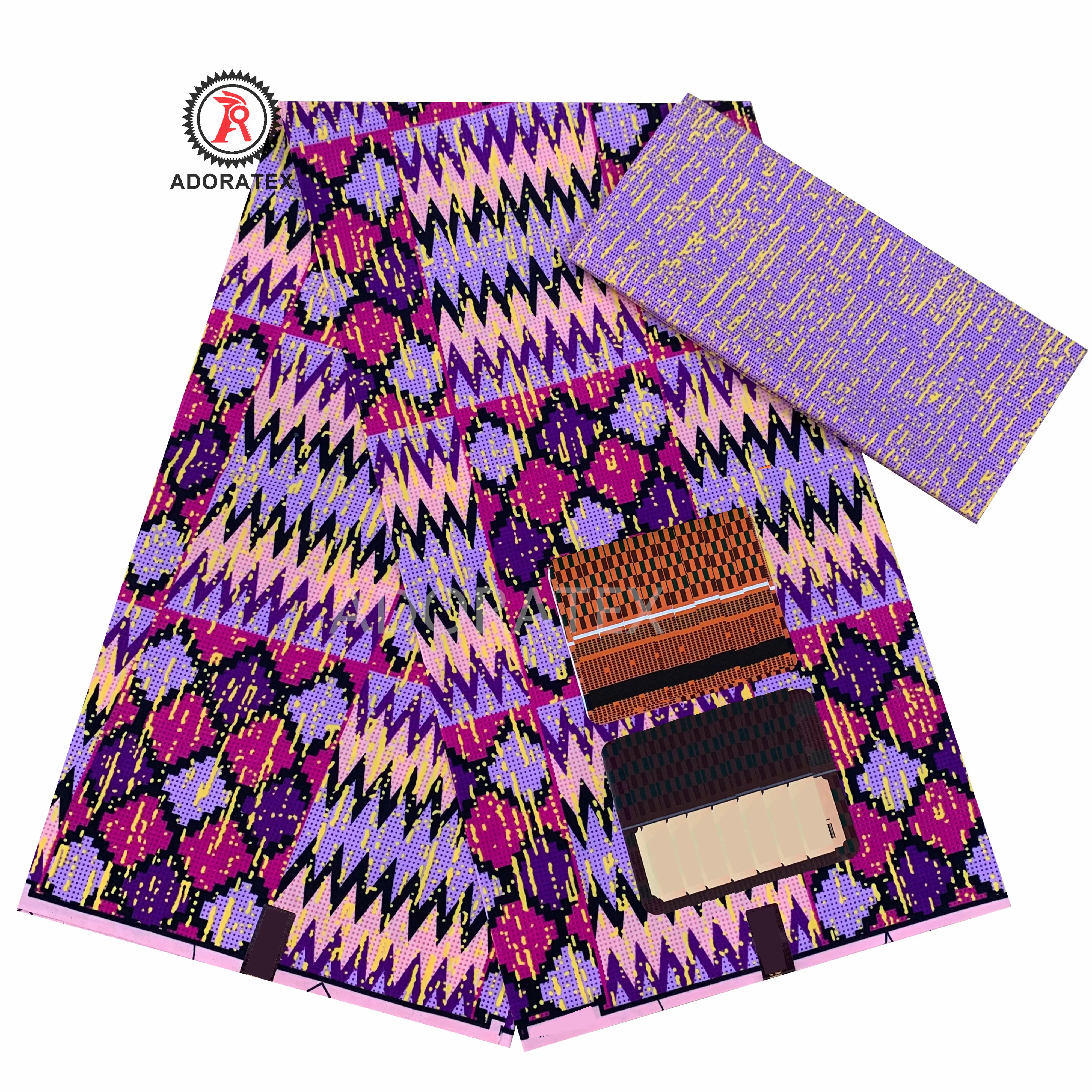 Kente Golden Wax Fabric Fashion New Design 100% polyester Ankara Fabric Pagne 2+4 Yards