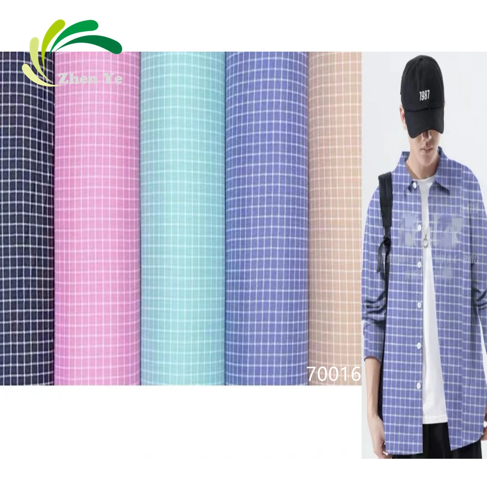 Wholesale Stock 40S Small Check Grid Printed Rayon Spun Rayon Fabric For Garment