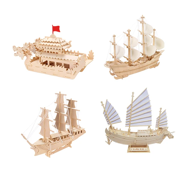 Chinese traditional festival dragon boat puzzle educational toy wooden puzzle jigsaw dragon boat laser cut toy Royal Dragon boat