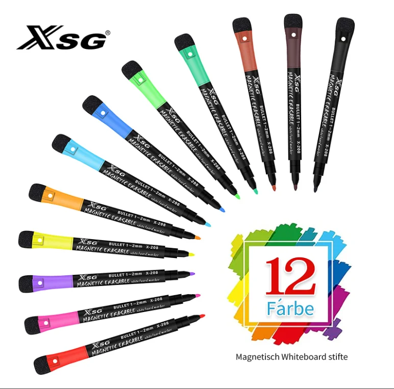  12 Colors Dry Erase Markers for Whiteboard Magnet Oil Marker Set