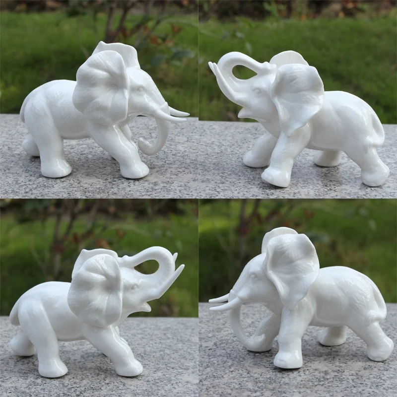 Handmade Eco-friendly Porcelain Crafts Ceramic Elephant Figurine Elegant White Elephant Home Lucky Decoration Ceramic Elephant