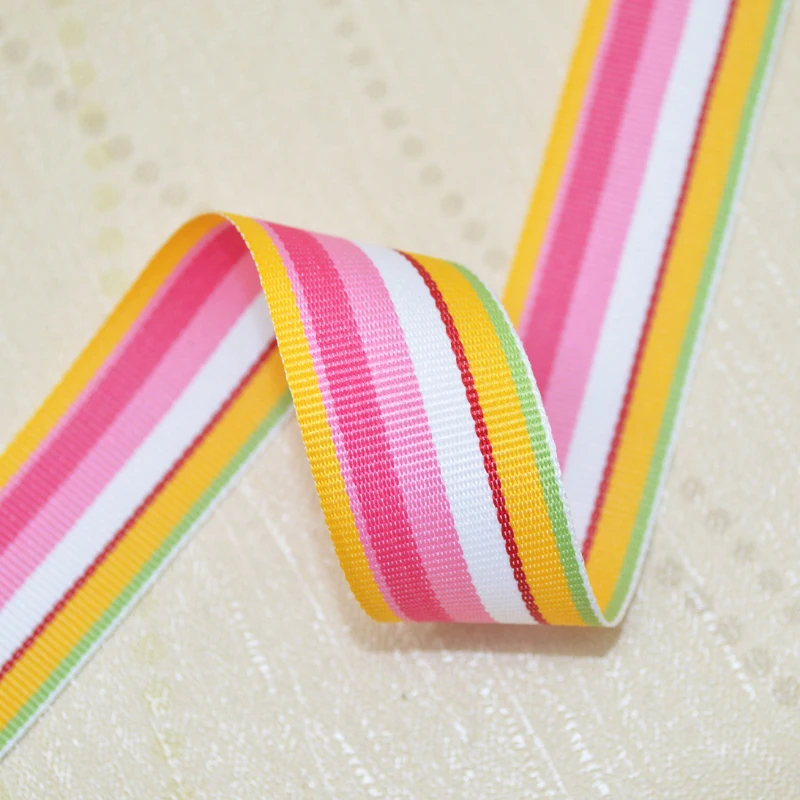 Gordon Ribbons Wholesale Stock Colorful Stripe Ribbon Roll Custom Rainbow Stripe Ribbons 38MM Gift Wrapping Webbing