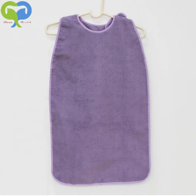 Terry Cloth Adult Bib Waterproof aprons for Eating Reusable Mealtime Clothing Protector for Elderly and Patients Washable