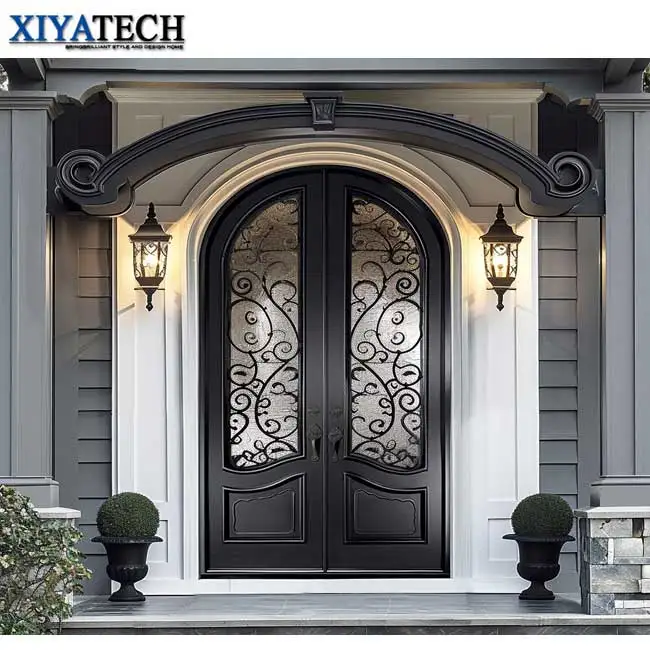 XIYATECH Customized European Main Entrance Security Exterior door Wrought Iron Front Door Wrought Iron Doors