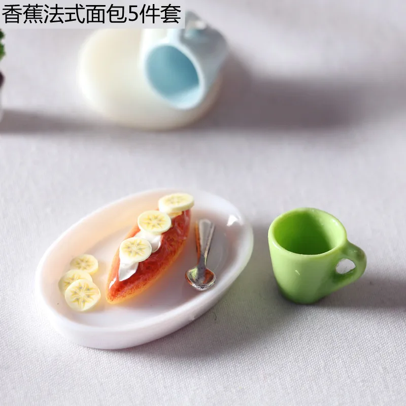 1/6 and 1/12 Scale Dollhouse Miniature Mini Food Stollen Panettone  Breakfast Set=fruit+bread+plate+cup+spoon for OB 11 Dolls